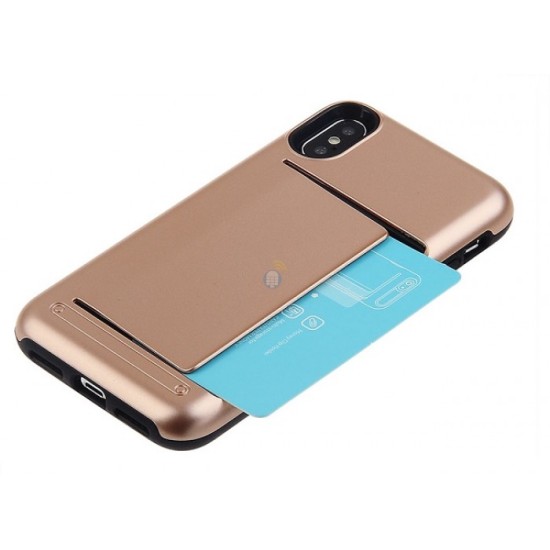 CAPA COM SUPORTE DE CARTAO PARA IPHONE XS MAX DOURADO